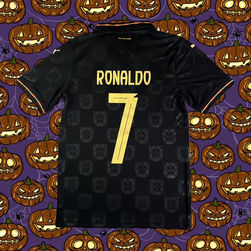 2025 World Cup Portugal Away Black Short Sleeve 7# Ronaldo Jersey Fans Version Breathable