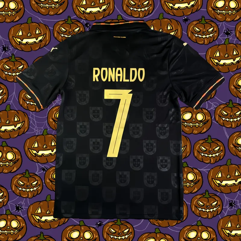 2025 World Cup Portugal Away Black Short Sleeve 7# Ronaldo Jersey Fans Version Breathable
