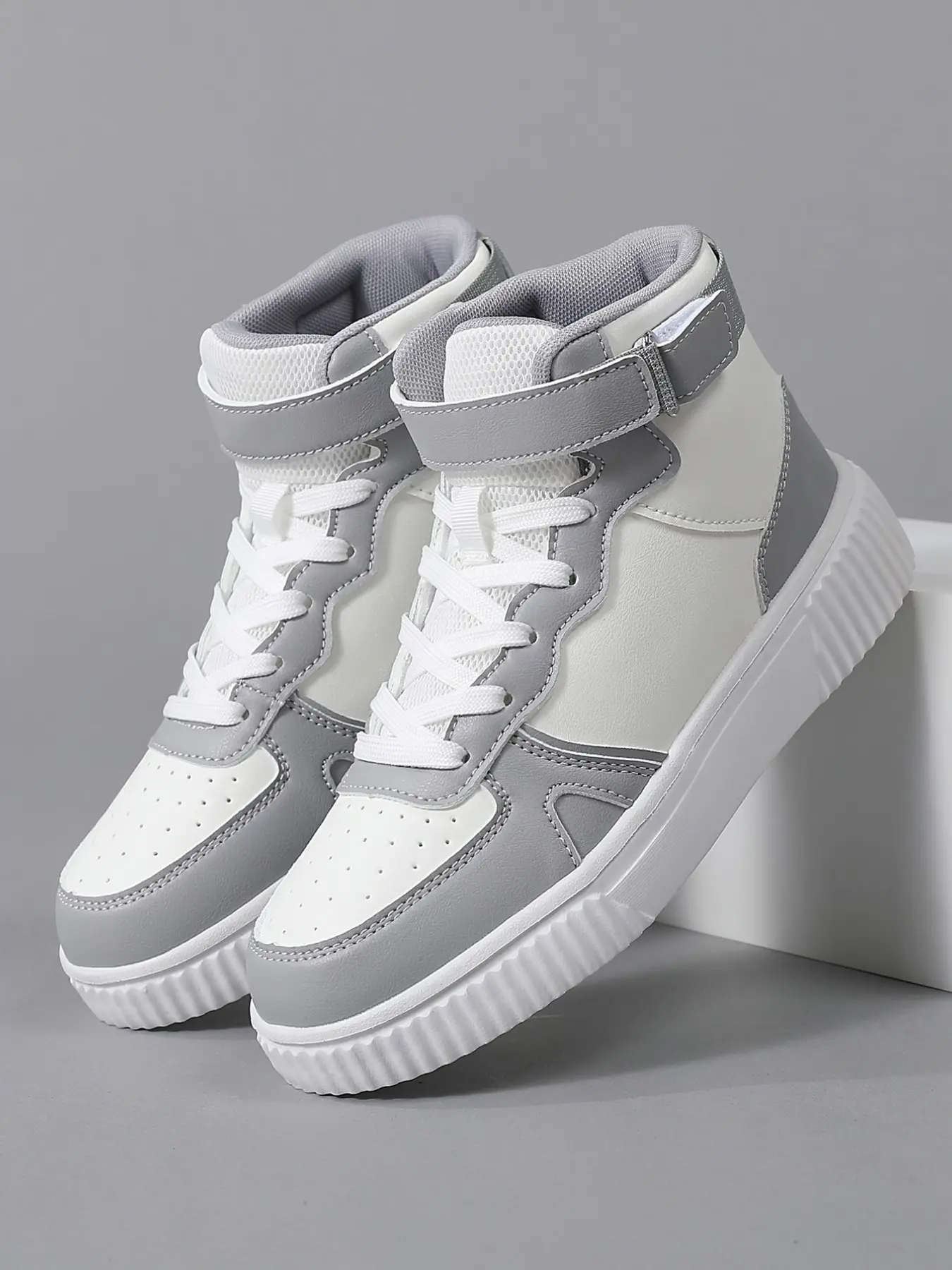 Women's High Top Sneakers, PU Leather, Durable and Comfortable, All Seasons Sneakers, Above Ankle, Patchwork Design