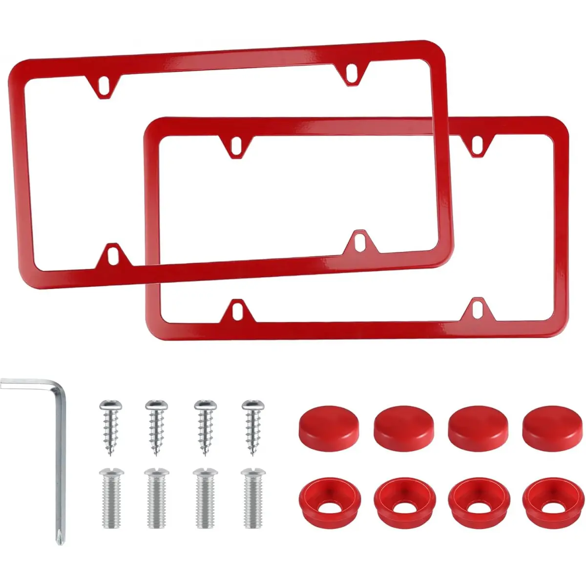 4 Holes Stainless Steel License Plate Frames, 2 PCS Car Licence Plate Covers, Automotive Exterior Accessories Slim Design with Bolts Washer Caps for US Vehicles