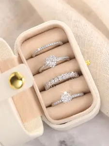 4 Pcs/Set Exquisite Cubic Zirconia Elegant Ring For Women Wedding Engagement Anniversary Party Jewelry Gift With Gift Box