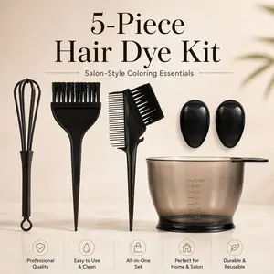 5-Piece Professional Hair Dye Kit, Salon Hair Coloring Tool Set with Mixing Bowl, Tint Brushes, Comb Brush, Mixer & Ear Covers for At-Home Hair Dyeing, Root Touch-Up & Hair Treatment