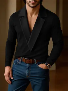 INCERUN Men's Casual Business Style Turn-Down Collar Knitted Long Sleeve Pullover Sweater, Perfect for Daily Wear, Stylish and Comfortable