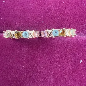 <PingEast jewelry > 925 Sterling Silver Rose Gold Plated with 5 Small Colored Tourmaline Gemstones Ear Clips