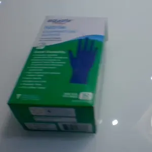 Nitrile Cleaning Gloves - Green Box with Blue Gloves Illustration - Product Title Only Provided