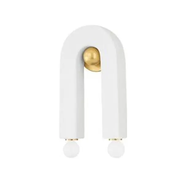 Roshani Wall Sconce With Matte White Ceramic, Aged Brass Backplate