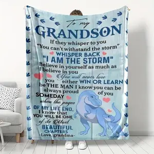 Grandma's Cartoon Dinosaur Themed Encouragement Blanket - Soft Comfy Growth Affirmation Gift for Grandson with Grandma's Love Letter Design, Cartoon Dinosaur Blankets, Dinosaur Themed Blankets
