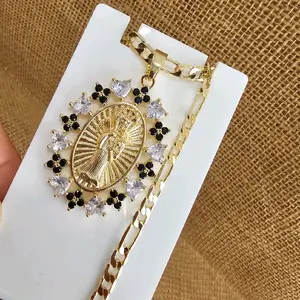 santa muerte black tones gold plated necklace pendant