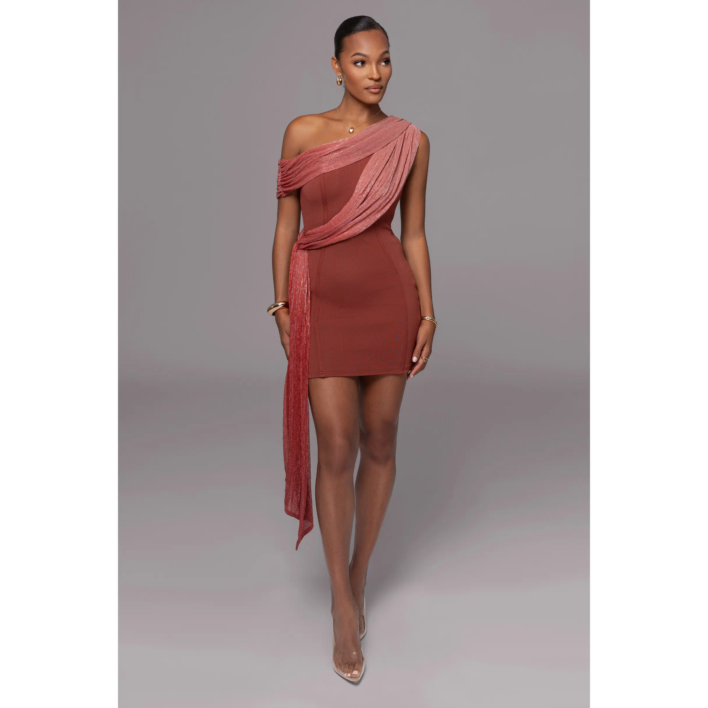 Shaya Asymmetric Scarf-Detail Midaxi Dress in True Red