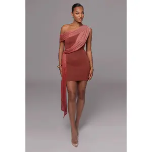 Red Asymmetric Drape Mini Dress