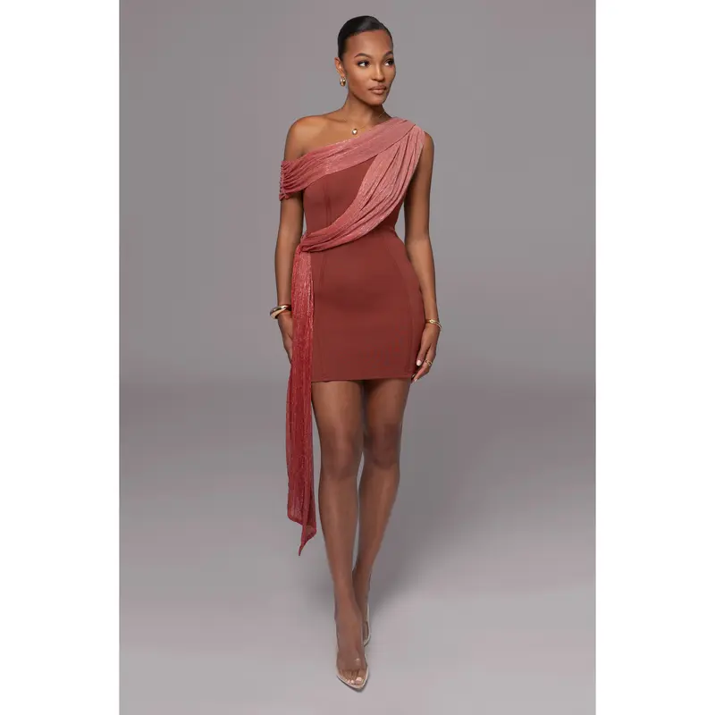 Mini Dress With Drape Detail And Asymmetric Neck Line Beige - TikTok Shop Mini Dress With Drape Detail And Asymmetric Neck Line Beige - TikTok Shop