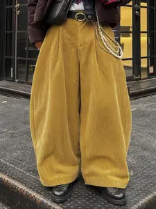 INCERUN Men's Fashion Corduroy Design Loose Fit Solid Color Pants, Comfortable Casual Relaxed Fit Long Trousers for Daily Wear, Stylish Menswear