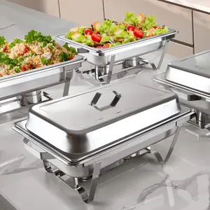8QT Stainless Steel Chafing Dish Buffet Set with 2 Fuel Holders, 4 Pack Commercial Food Warmer for Catering Lunch Boxes Sturdy Tableware