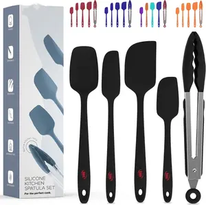 Silicone Spatula Set, 4 Rubber Spatulas 600°F Heat Resistant, Nonstick Seamless Design with Stainless Steel Core, Dishwasher Safe, BPA free, Bonus Tongs Included Kitchen Utensils