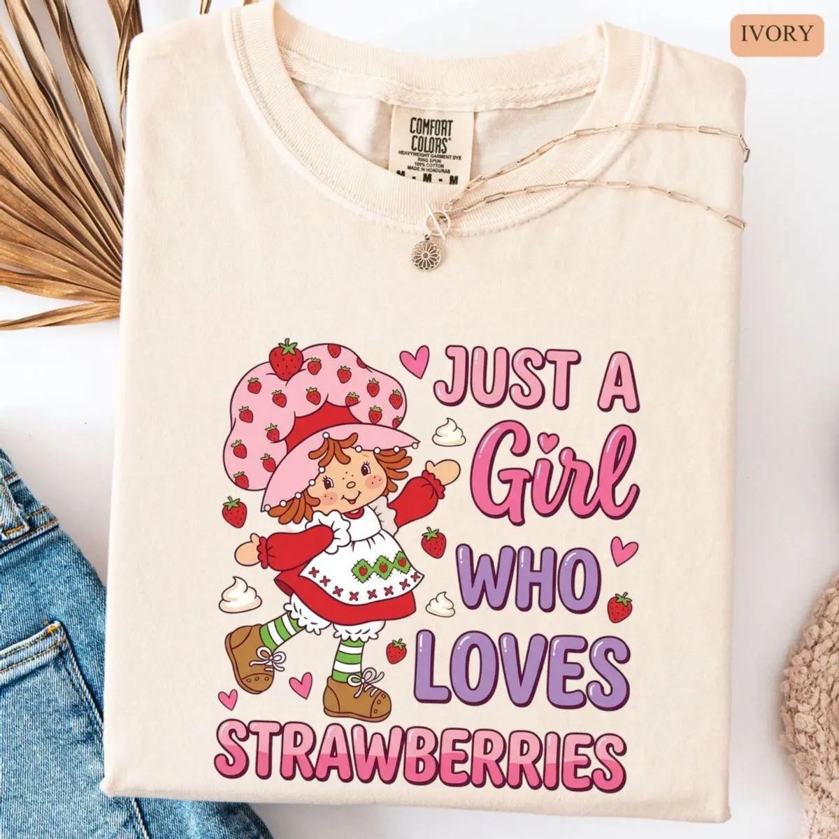 Comfort Colors Strawberry Shortcake Shirt, Just A Girl Who Loves Strawberries Shirt, Unisex Crew Neck Top, Classic Streetwear