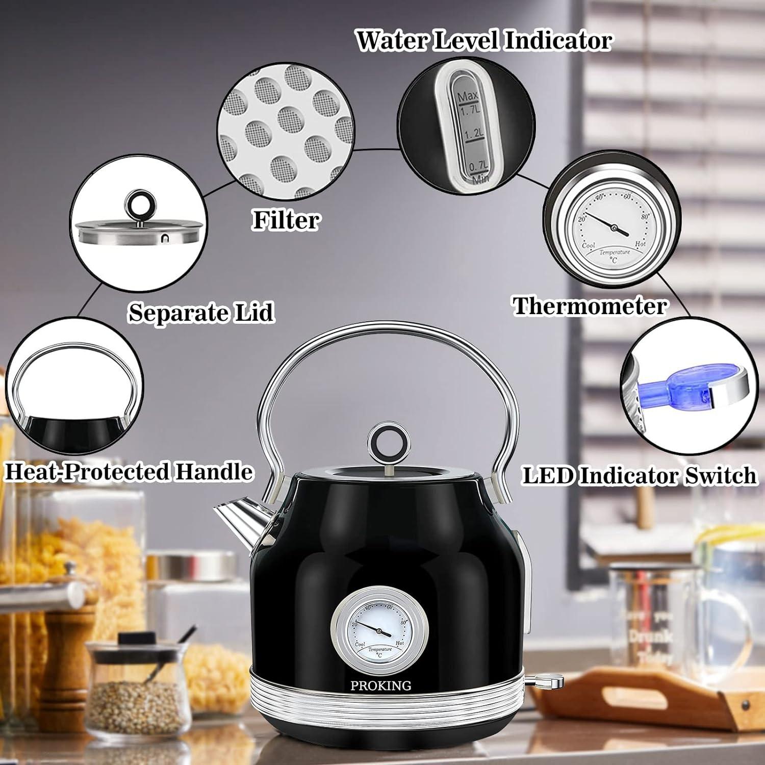 1.7 Liter Half Circle Electric Tea Kettle with Thermostat in Black