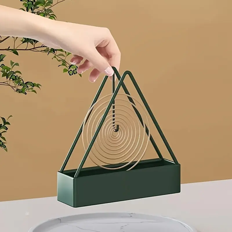 1pc Elegant Triangle Mosquito Coil Holder - Metal Hanging Ash Catcher, No Electricity Needed, Creative Home Incense Holder with Sleek Design for Summer Decor, Incense Holder|Modern Home Decor|Metallic Finish, Mosquito Repellent