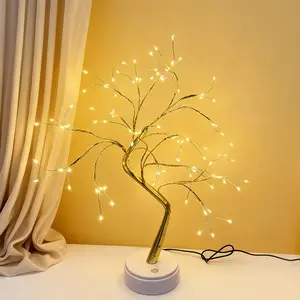 Exquisite Gold Leaf Tree Light with 72 LED Copper Wire String Lights Dual Mode Touch Switch for Valentine Room Bedroom Decorative Lamp