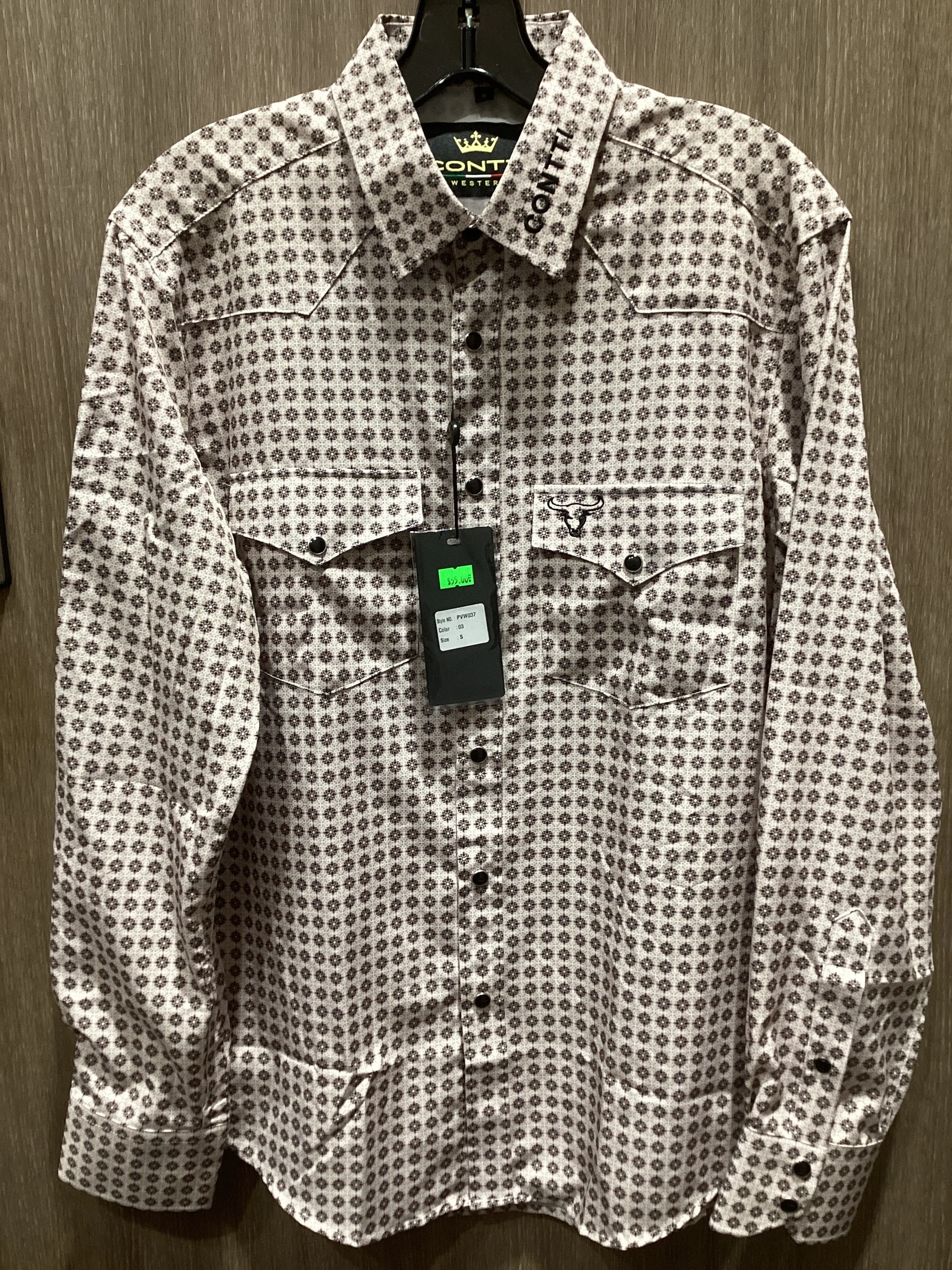Contti Men's Ranch Embroidery Long Sleeve Tan Shirt