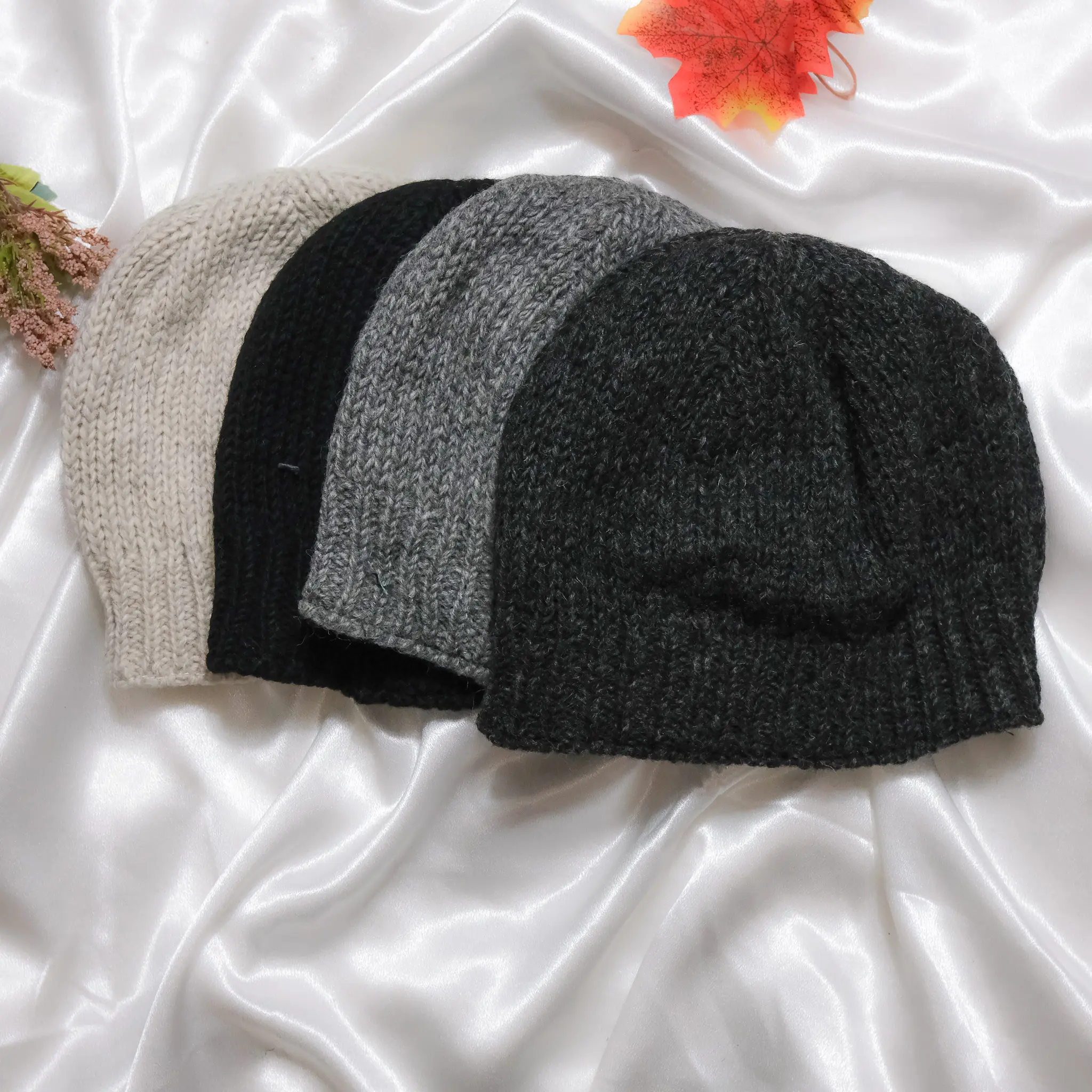 Hand Knit Winter Hat, Fleece Lined Winter Beanie, Merino Wool, Warm Unisex Winter Hat, Handmade Winter Soft Ski Hat, Gray Black Boho Hat