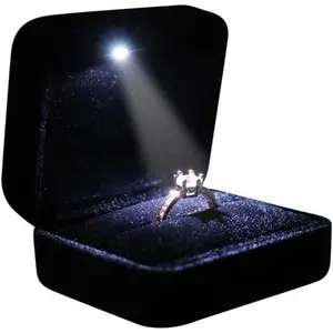 Velvet Metal Glossy with LED Jewelry Gift Box for Proposal, Engagement, Wedding - Easy to fit into Your Pocket or Handbag