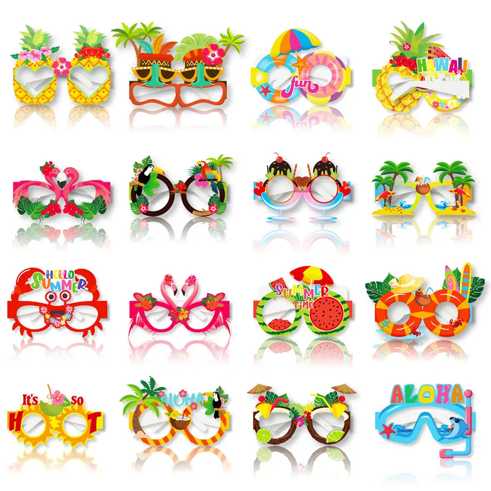 8 Pcs Pack Luau Party Glasses - Hawaiian Lightweight Paper Frames | Beach/Pool Party Decor, Party Decoration Supplies, Photo Booth Must-Haves & Accessories, Party Accessory | Vibrant Summer Party Favors (Random Styles)
