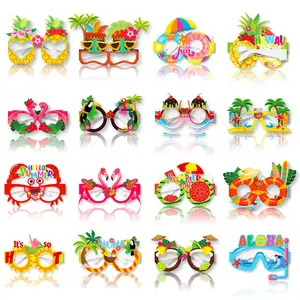 8 Pcs Pack Luau Party Glasses - Hawaiian Funny Lightweight Paper Frames | Beach/Pool Party Decor, Party Decoration Supplies, Tropical Costume Props, Photo Booth Must-Haves & Accessories | Vibrant Summer Party Favors (Random Styles)