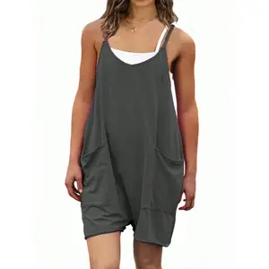Women's Summer Casual Sleeveless Rompers LooseSpaghetti Strap Shorts Overalls Jumpsuit withPockets