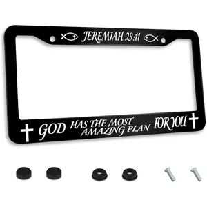 2-piece personalized license plate frame, Jeremiah 29:11 God has prepared the most wonderful plan for you, stainless steel license plate frame accessory, decorative, suitable for standard license plates for men and women.