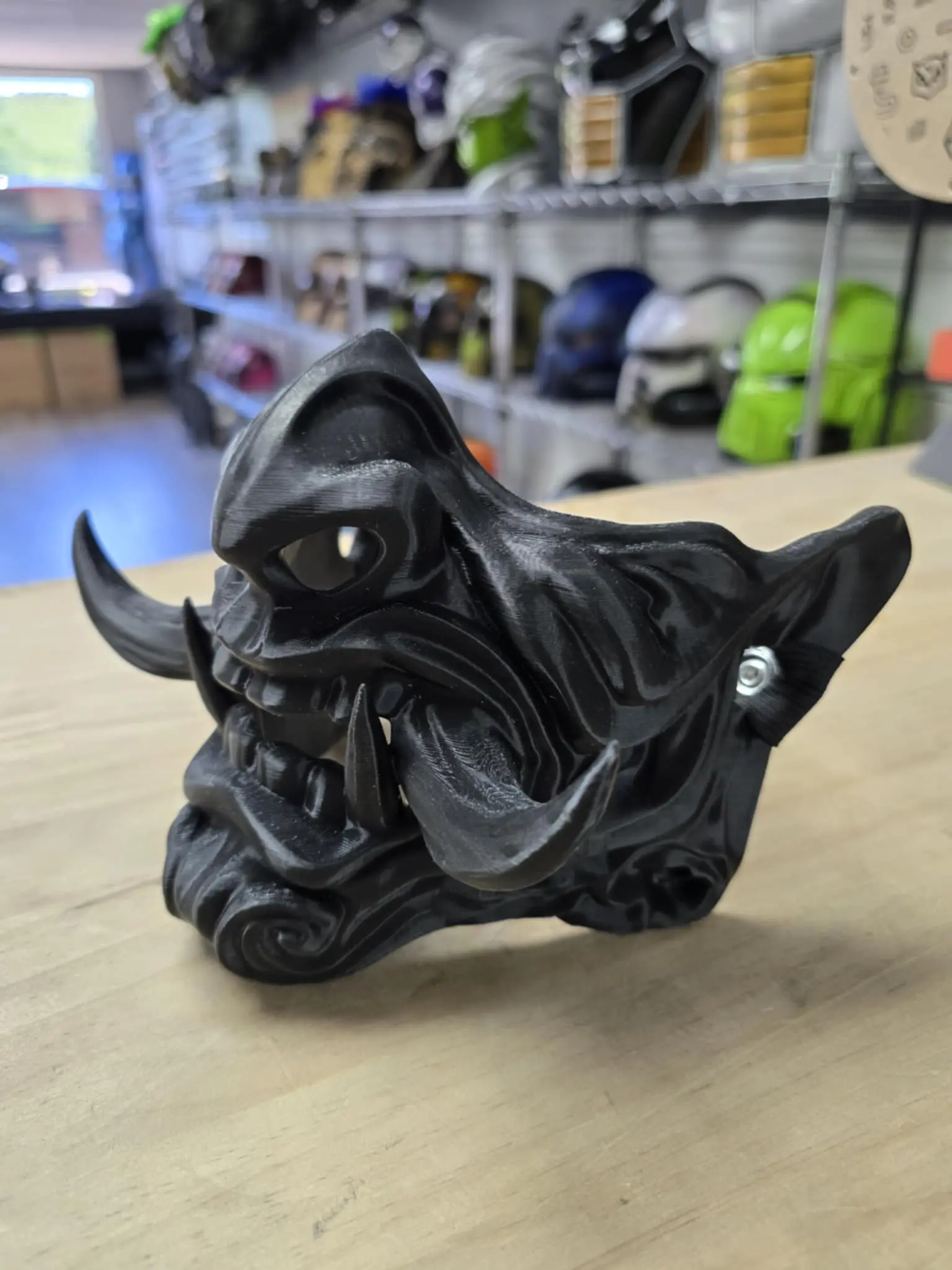 Wearable Oni Mask Cosplay 3D Printed Nice Quality Black Mask with Scale for Measurement