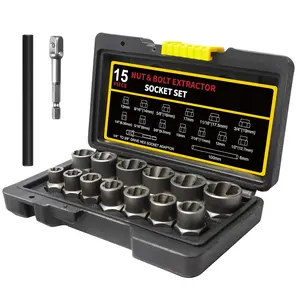 15Pcs Bolt Extractor Set, Nut Set, 3/8" Drive Stripped Bolt Remover & Locking Lug Nut Tool for Damaged/Frozen/Rusted, Nuts & Screws, Case Included