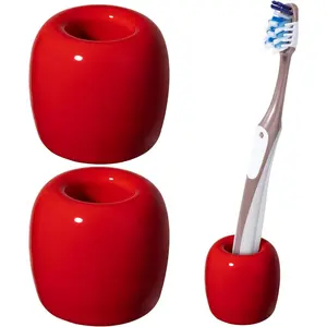 Ceramic  Holders for Bathrooms, Sleek  Brush Holder  Stand  Brushing Holder, Portable Bathroom Accessories Organizer, Red, 2 Pack