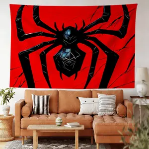 Red and Black Mecha Spider Pattern Digital Print Tapestry Is The Perfect Home Furnishing for Trendy Playrooms and Personalized Bedrooms, Outlining a Cool and Stylish Dream World and Letting You Feel The Dark and Trendy Vibe!