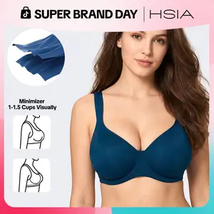 HSIA Joan Comfortzone Unlined Plus Size Full Coverage Underwire Support Minimizer Bra Reduces 1 to 1.5 Cups Wider Cushioned Straps U Shaped Smoothing Back Soft Naked Feel T Shirt Bra for Big Bust Women Daily Wear Shaping Lingerie