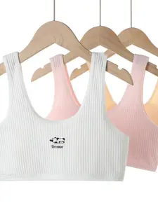 2026 New 3-Piece Set Girls' Underwear, No Steel Support Design, Panda Print Pattern, Ideal for Daily Wear & Comfortable Fit