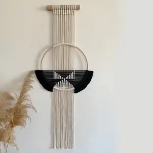 Boho Style Macrame Wall Hanging, Handmade Bamboo Loop Geometric Rug, Living Room Bedroom Background Wall Bed Headboard Fiber Art Decor