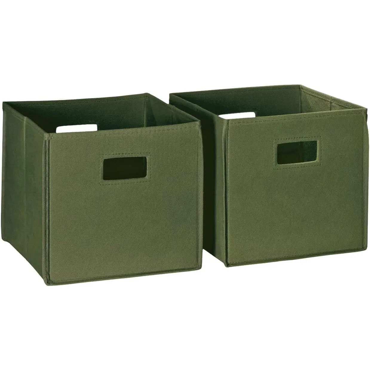 Folding Storage Bins - 2-pack of 10in Tall Olive Cubes | Fabric Bins, Set of 2 Storage Cubes, Cut-out Handles, Playroom Closet Organizer, Collapsible Cubby with Bottom Board Insert