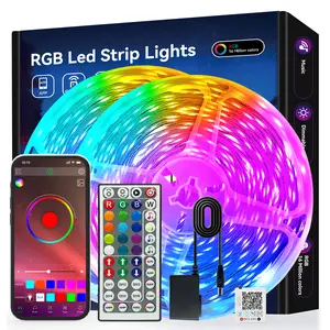 Smart RGB LED Strip Lights with App & 44-Key Remote Control, Music Sync Color Changing Light Strips, 16M Colors, Easy Install for Bedroom Kitchen Party Home Decor