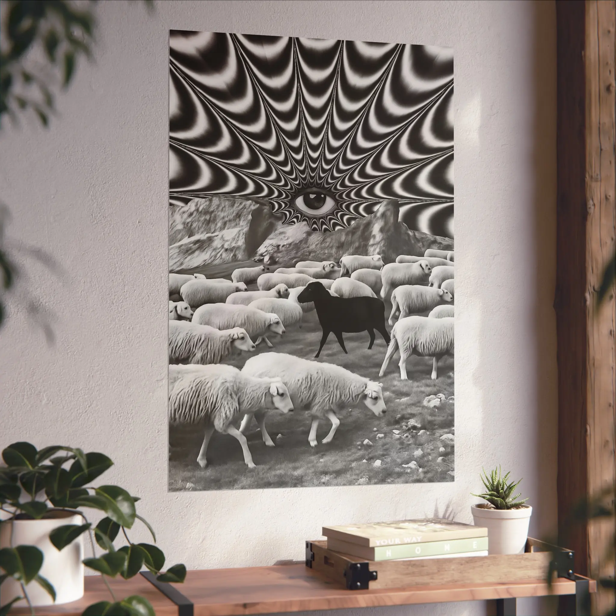Black Sheep Rising — Surreal Rebellion Surreal Fine Art Poster - Black and White Artwork for Home Decor, Wall Art, Gift, Living Room, Meditation