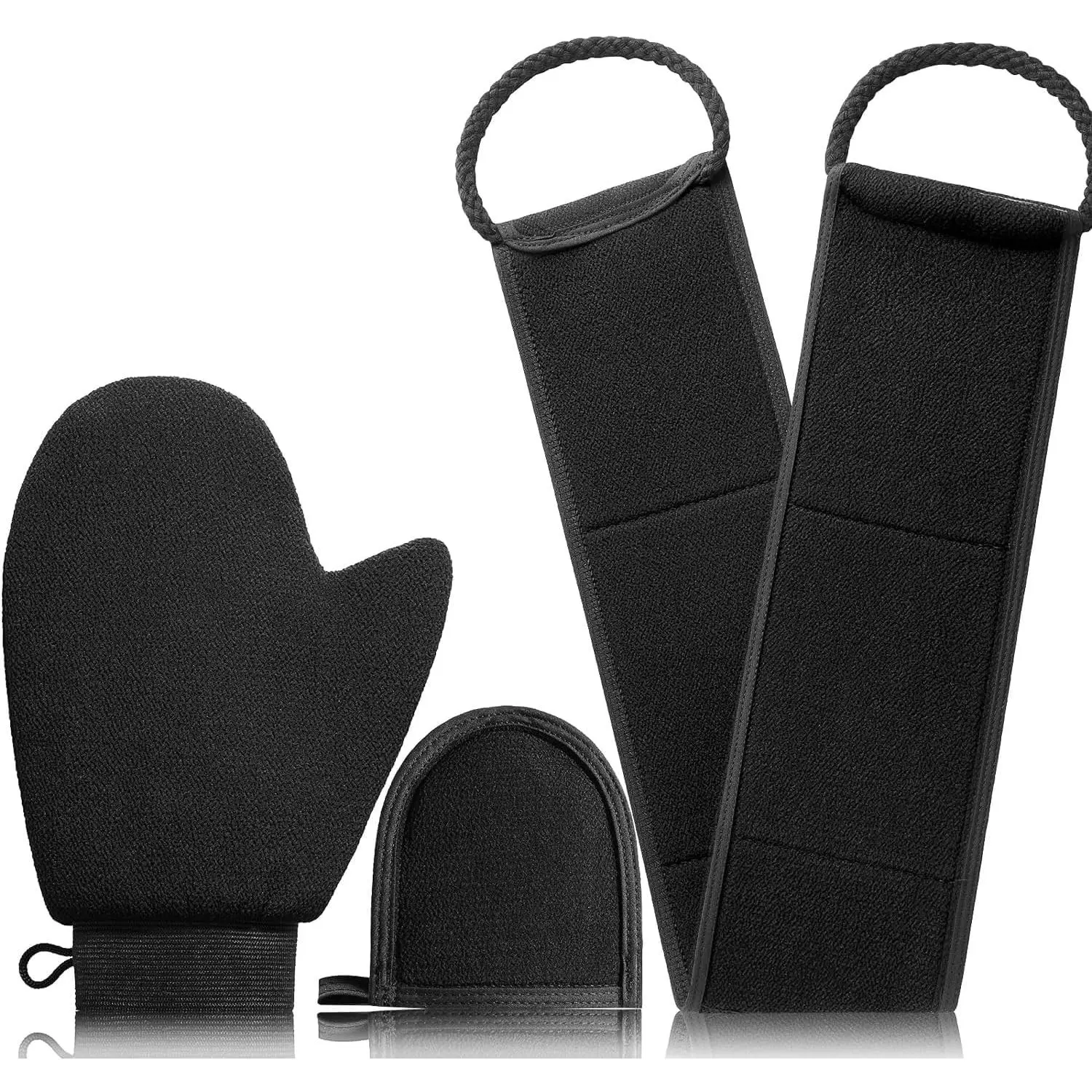 Exfoliating Glove 3 in 1 Set - (3-Layer) Durable Body Scrubber Korean Mitt for Shower Skin Exfoliator &amp; Dead Remover Spray Tan