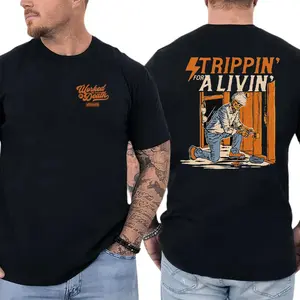 Strippin’ For A Livin T-Shirt, Electrician Funny Work Shirt, Blue Collar Trades Graphic Tee for Electricians & Contractors, Gift for Skilled Workers