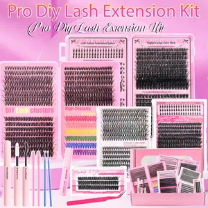 Mixed-Length Individual False Eyelash Kit - Natural-Look Eyelash Extensions with Eyelash Extension Glue, Lash Bond & Seal, Remover, Tweezers, Brush, Headbands and Wristbands - Self-Grafting Curled Eyelashes for Eye Makeup Enhancement - DIY Lash Kit