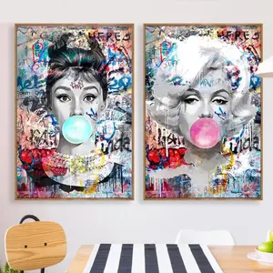 Hepburn Poster Print Pictures Marilyn Monroe Chewing Gum Street Art Pop Art Canvas Painting Home Decor Women Room Wall art Mural Ornaments
