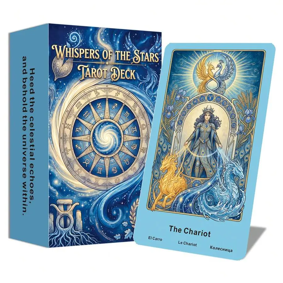 Whisper Of Stars Tarot Cards, 78-Piece Original Fortune Telling Toy with Blue Starry Sky & Celestial Art Style, Beginner-Friendly for Daily Guidance, Includes Paper Guidebook