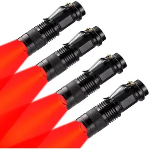 4 Pack Red LED Flashlight Single Mode Red Light Flashlight  Mode Zoomable Night Light  for Astronomy Aviation and Night Observation