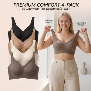 4PCS Minimalist Ribbed Wireless Bras | Ultimate Push-Up & 4-Hook Support | Seamless Soft Everyday Lingerie for Women S-4XL Plus-size bras