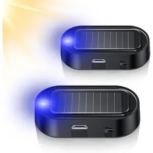 Car Solar Power Simulated Dummy Alarm, Vehicle Security Anti-Theft LED Flashing Fake Lamp with Light Sensor, Car Alarm Light for SUV, RV, Truck(2PC, Blue