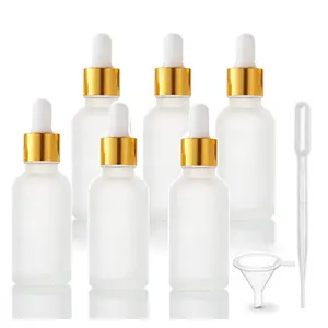 6 Pack Dropper Bottle for Essential Oils, Empty Glass Holder With Eye Dropper, Golden Cap Travel Container - Pipette & Funnel Included (30ml/1 fl oz)