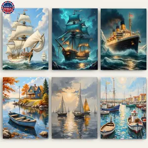 Paint by Numbers Kit for Adults Beginners DIY Paint By Numbers Kit Framed & Unframed Easy Painting for All Ages Gift Box with BrushesOil Painting Kit DIY Canvas PDainting  Birthday  Mother's Day Christmas  Halloween Gift Ideas Creative boat theme painting