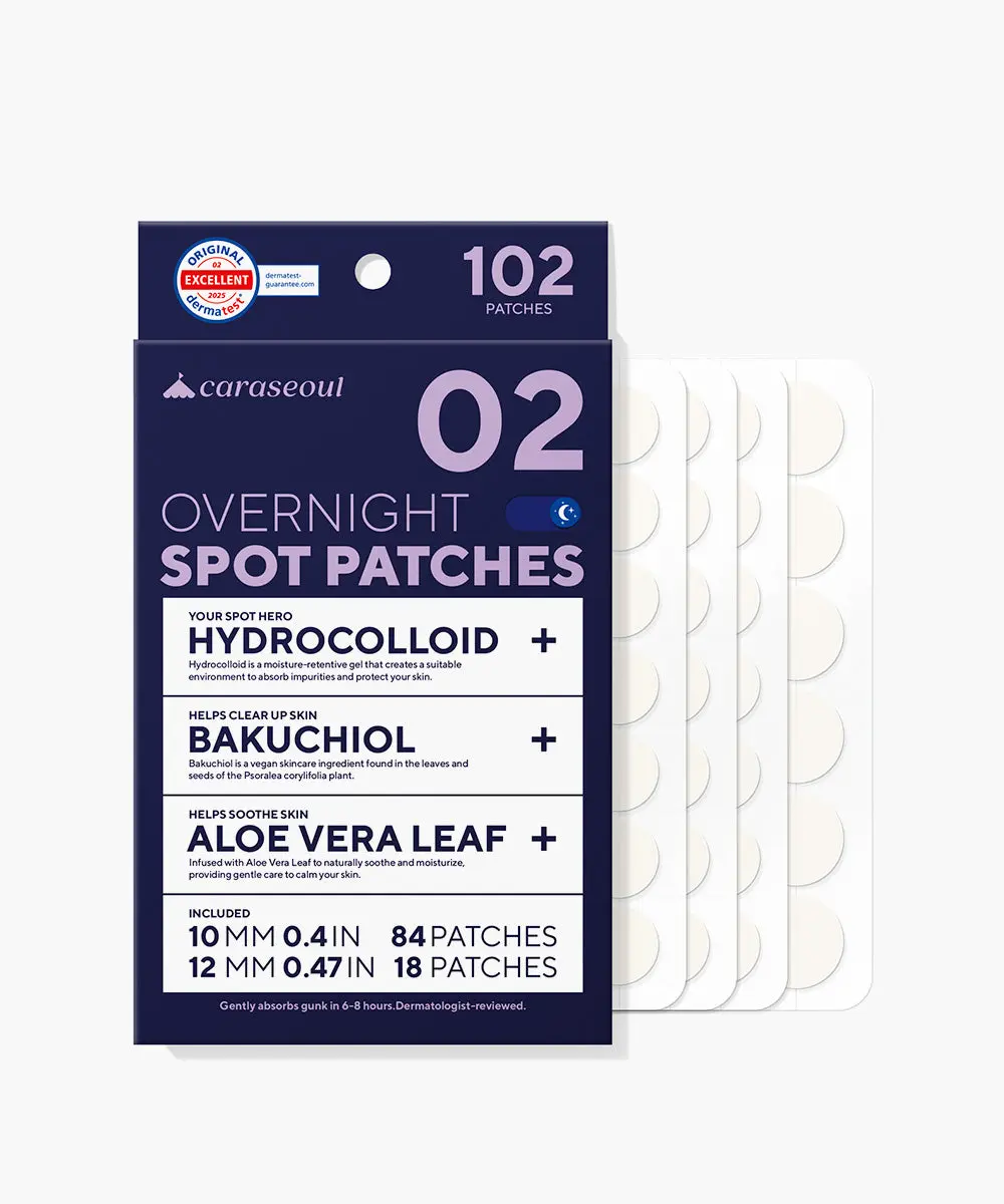 [caraseoul Official] Overnight Spot Patches 102 Count – Korean Hydrocolloid Pimple Patches, Invisible Blemish Covers with Bakuchiol & Aloe, 10mm + 12mm Spot Stickers